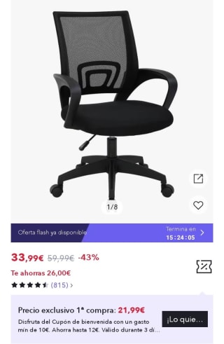 T-LoVendo Silla de Escritorio Ergonómica por 21,99€.