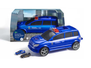 Coche policía maletín porta coches con luz y sonido por 9€