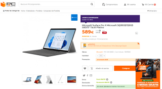 Portátil Microsoft Surface Pro X SQ1/8GB/128GB SSD/13" Táctil Platino por 589€