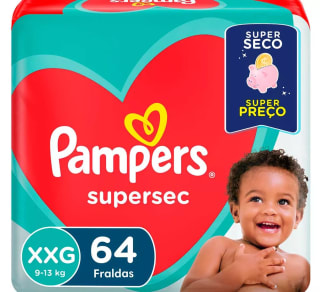 Fralda Pampers, tamanho XXG Supersec de 64 uni - R$ 87,20
