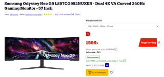 Samsung Odyssey Neo G9 G95NC 57" Dual 4K VA Curved 240Hz Gaming Monitor voor €1599 bij Bol