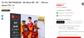 Smart TV QLED 55" TCL 55C745 4K Ultra HD - 55'' por 569€