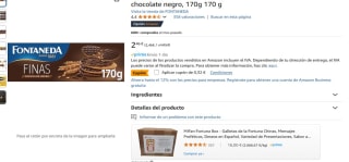 Fontaneda Galletas Digestive Fontaneda Finas cubiertas con chocolate negro, 170g por 2,02€