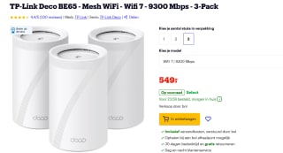 TP-Link Deco BE65 - Mesh WiFi - Wifi 7 - 9300 Mbps - 3-Pack voor €549 bij Bol