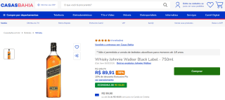 Whisky Black Label 12 Anos de 750ml - R$ 89,91