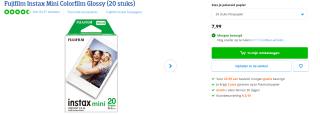 Fujifilm Instax Mini Colorfilm Glossy (20 stuks) voor €7,99 bij Coolblue