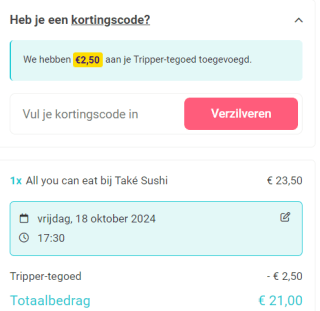 Tripper kortingscode voor €2,50 korting op alles