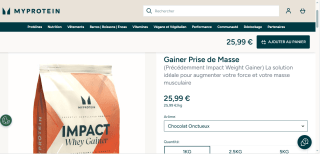 Gainer prise de masse Myprotein à 25,99 €