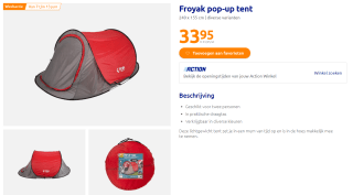 Froyak pop-up tent voor €33,95 bij Action