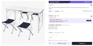 Mesa Plegable de Camping Ultraligera de Aluminio y 4 sillas por 32.66€ (Cuenta Nueva 20.66€)