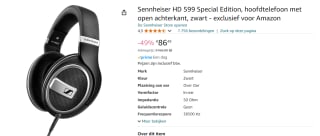Sennheiser HD 599 - Over-ear koptelefoon - Special Edition - Zwart voor €86,49 bij Amazon
