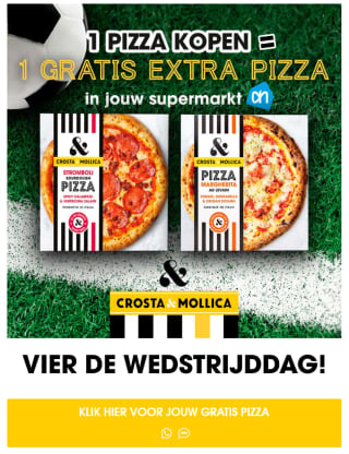 1+1 gratis op Crosta & Mollicate pizza's via Hashting