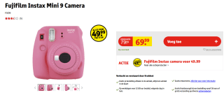 Fujifilm Instax Mini 9 camera voor €49,99 bij Kruidvat