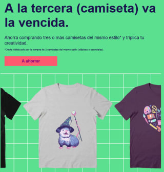 15% dto por compra de 3 camisetas