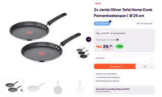 2x Jamie Oliver Tefal Home Cook Pannenkoekenpan 25 cm voor €29,95