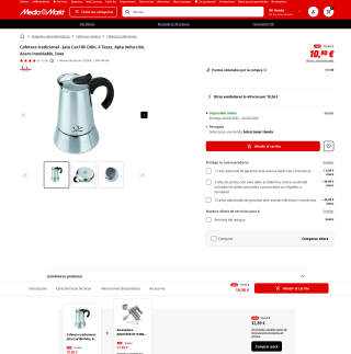 Cafetera tradicional Jata Cax106 Odin 6 Tazas Apta inducción Acero inoxidable Inox por solo 10,99€