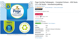 12x 38 stuks Page Vochtig Toiletpapier Compleet Schoon voor €8,89 bij Amazon