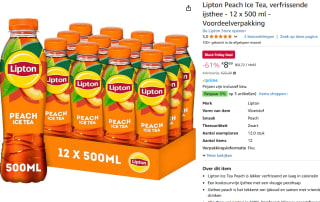 Lipton ice tea peach koolzuurvrij pet (12x 50cl) voor €8,69 bij Amazon
