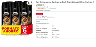 Pack de 6 Axe Desodorante Bodyspray Dark Temptation 200ml por 15.99€