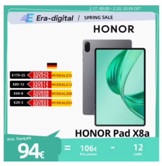 Tablette Honor Pad X8a, écran 11" IPS, Version WiFi à 104,36€