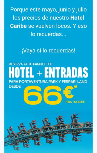 Hotel+Entradas PortAventura por 66€.