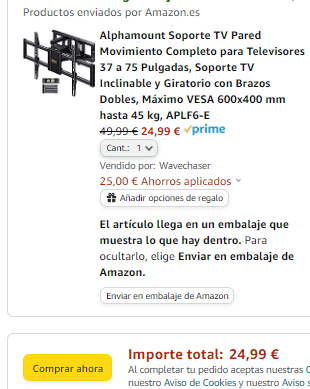 Soporte TV Pared Movimiento Completo para Televisores 37 a 75 Pulgadas por 24,99€