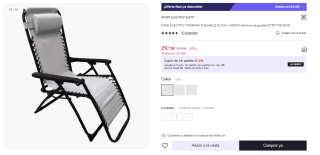 Tumbona Plegable de 52*53*108/43CM por 29.75€ (Cuenta Nueva 19.75€)