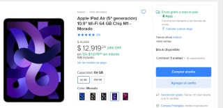 iPad Air 5 64 GB por $10,918 en Mercado Libre