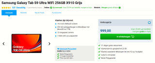 Samsung Galaxy Tab S9WiFi 256GB X910 Grijs voor €999 bij Belsimpel