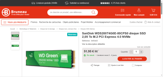 SSD M2 NVme WD Green SN3000 2To à 51,95 €