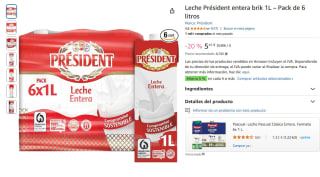 Leche Président semidesnatada brik 1L – Pack de 6 litros por 5,07€ y la entera por 5,41€