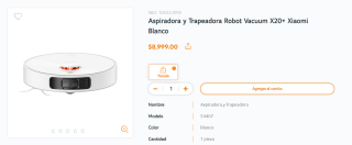 Aspiradora y Trapeadora Robot Vacuum X20+ Xiaomi por $8,999 en RadioShack