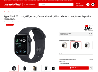 Apple Watch SE 2022 GPS 44 mm Caja de aluminio a solo 259€