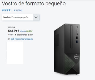 Torre Dell Vostro Intel® Core™ i5-12400 de 12.ª generación (18 MB de caché, 6 núcleos, 12 subprocesos, de 2,50 GHz a 4,40 GHz, Turbo), Memoria DDR4 de 8 GB, SSD NVMe PCIe M.2 de 512 GB y Win 11 Pro por 543.79€