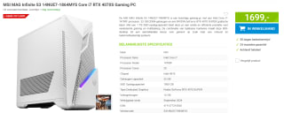 MSI MAG Infinite S3 14NUE7-1864MYS Core i7 RTX 4070S Gaming PC voor €1.699 bij Megekko