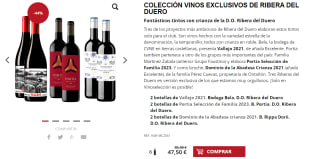 2 botellas de Vallejo 2021. Bodega Bela. D.O. Ribera del Duero + 2 botellas de Portia Selección de Familia 2023. B. Portia. D.O. Ribera del Duero. + 2 botellas de Dominio de la Abadesa crianza 2021. B. Rippa Dorii. D.O. Ribera del Duero por 37.5€