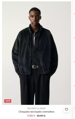 Chaqueta terciopelo cremallera por 17,99€