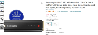 Samsung 980 Pro 1TB SSD voor €104,90 bij Amazon