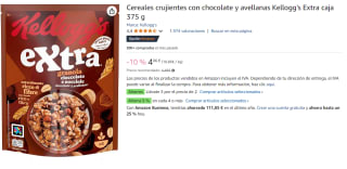 6 Paquetes de Cereales integrales con chocolate y avellana Extra Kellogg's 375 g. por 14.52€