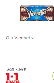 Vienetta alle dozen à 650-750 ml 1+1 gratis bij de Plus