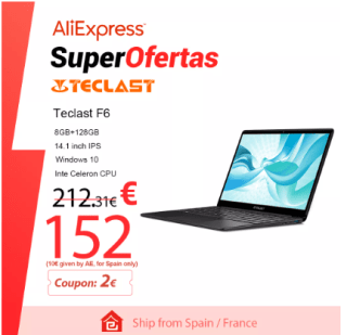 Portátil Teclast F6 de 13,3" 128GB SSD por 152€