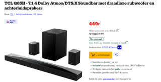TCL Q85H - 7.1.4 Dolby Atmos/DTS:X Soundbar voor €449 bij Bol