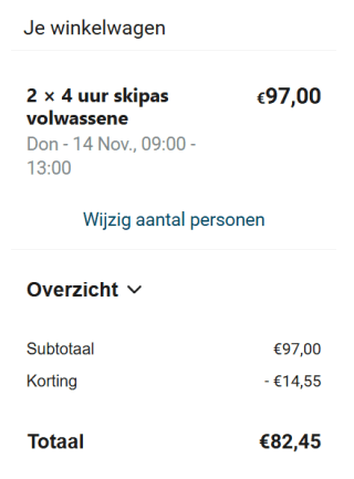 15% korting op 2u en 4u skipassen bij Snowworld