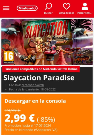 Slaycation Paradise Nintendo Switch por 2,99€.