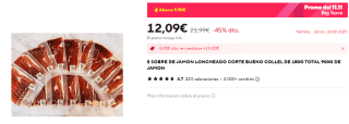 900g Jamon Loncheado Curado envasado al vacío en 10 sobres por 10,09€