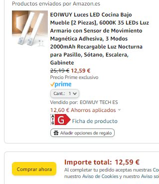 Pack 2 Luces LED Cocina Bajo Mueble, 6000K 35 LEDs Luz por 12,59€