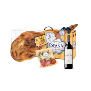 Lote con Jamón Serrano + chorizo + salchichón + lomo + vino tinto por 44,99€