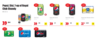 Pepsi, Sisi, 7-up of Royal Club Shandy Blik 33 cl. voor €0.39 bij Dirk