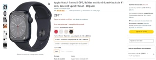 Montre Connectée Apple Watch Series 8 41 mm - GPS, Fourni avec Boîtier, Aluminium Minuit à 291,71€