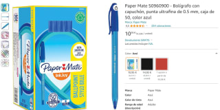Pack x50 Bolígrafos Paper Mate azul punta 0.5mm por 10.95€